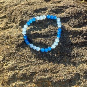 Blue and White Beaded Stretch Bracelet - Women Jewelry